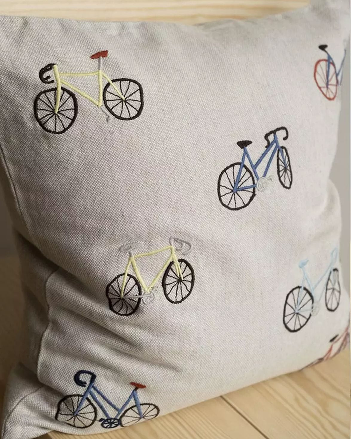 Bicycles Embroidered Cushion Cover