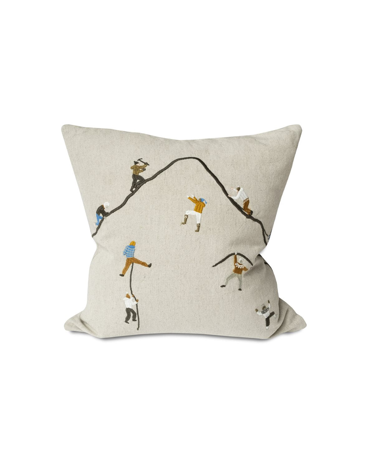 Mountain Climbers Embroidered Cushion Cover