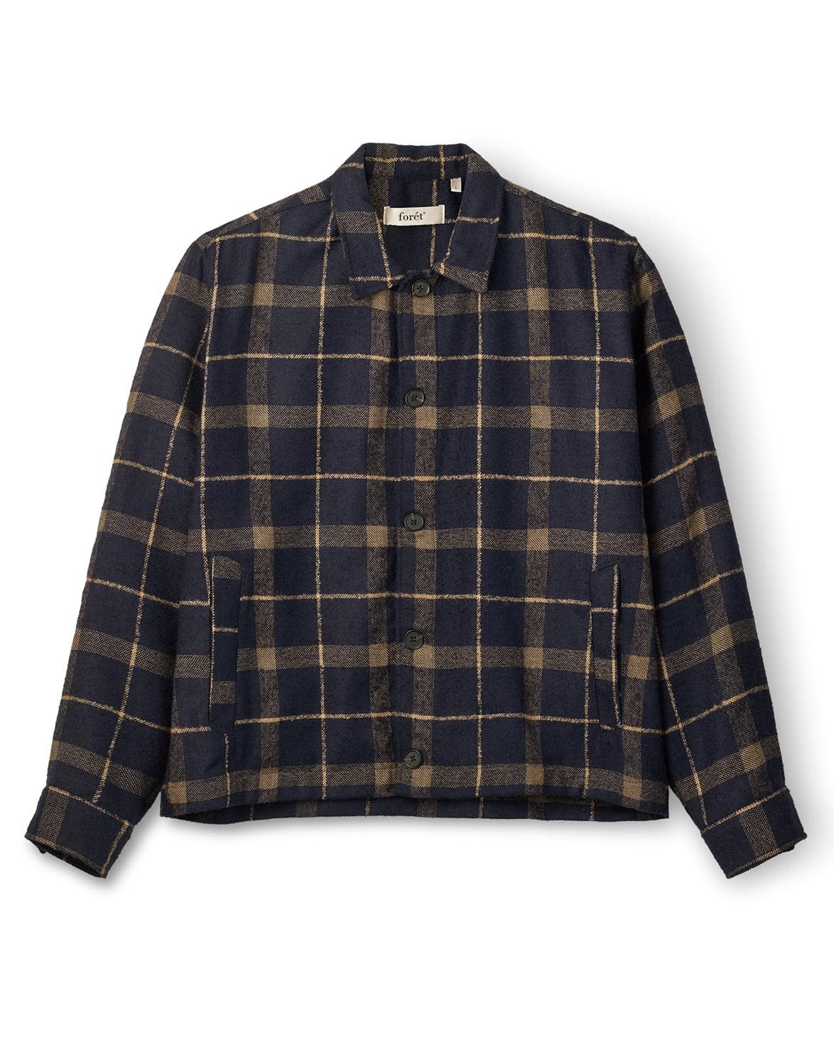 Sun Wool Relaxed Fit Check Overshirt Navy