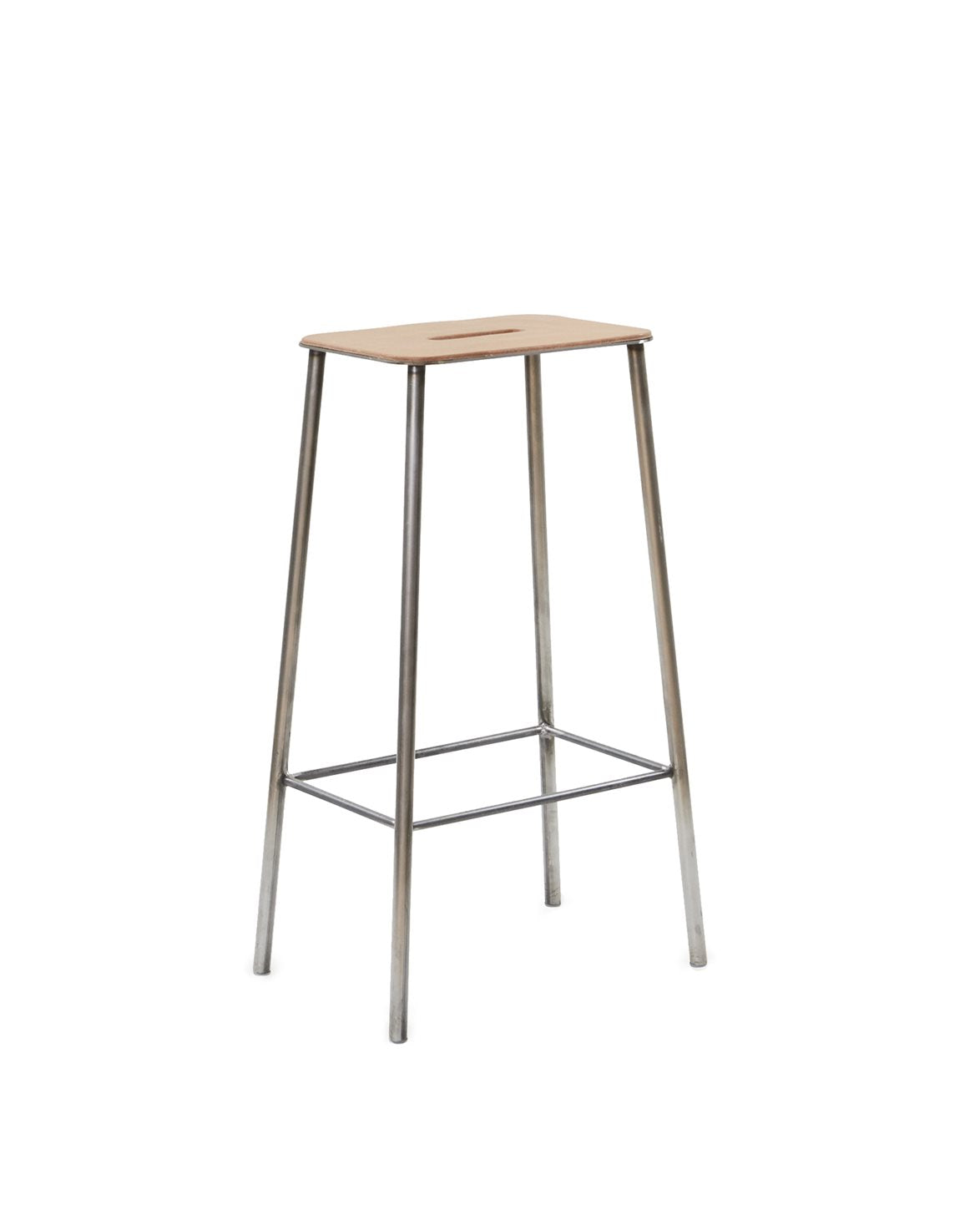 Adam Stool H76 Natural leather/raw steel