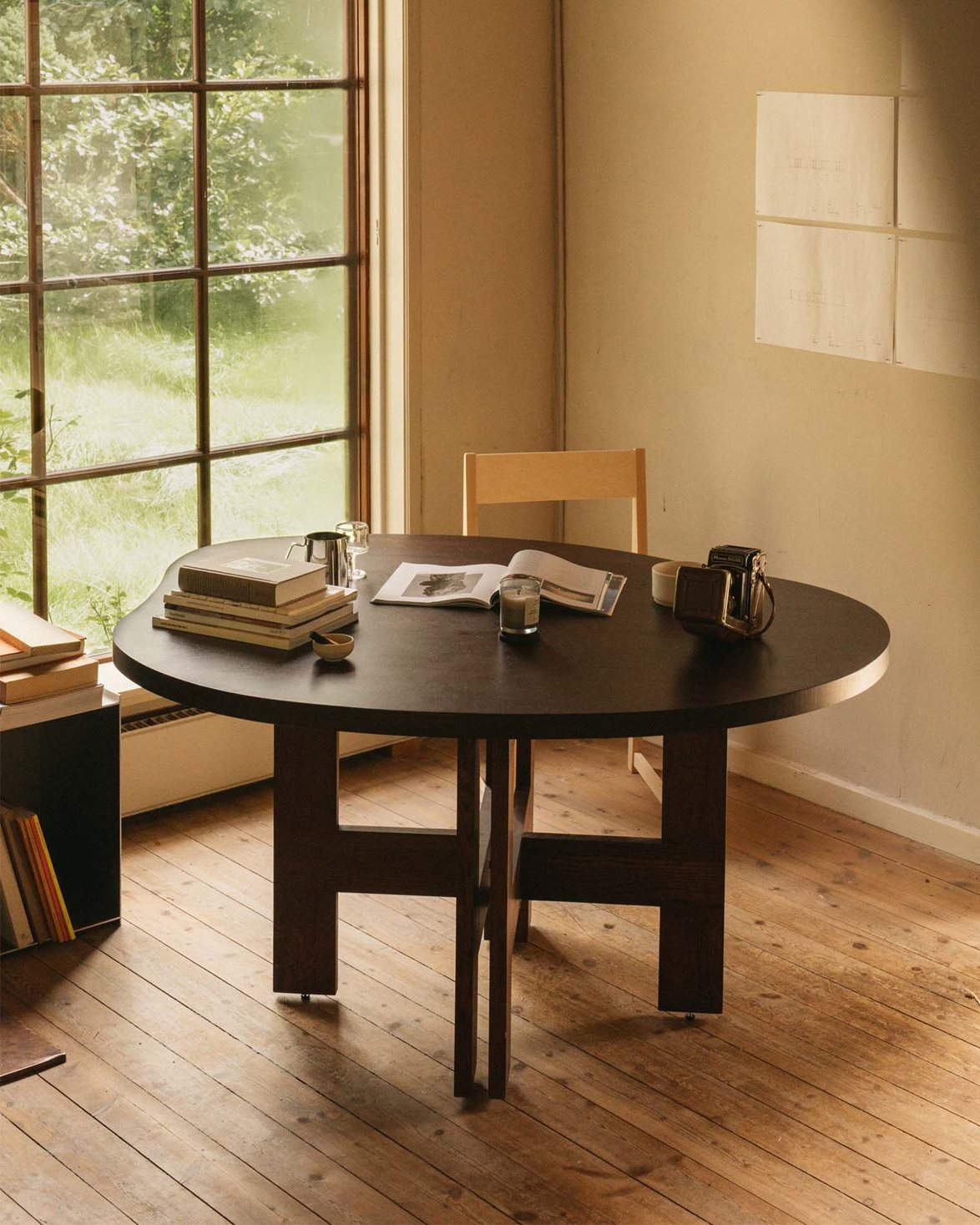 Farmhouse Trestle Table Pond Dark Oak