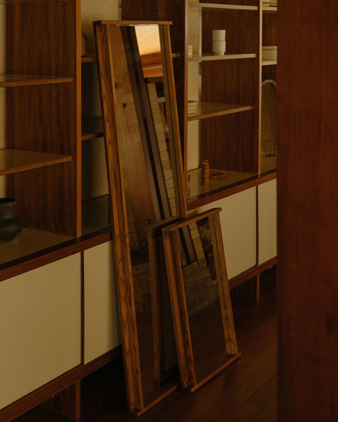 Symmetry Mirror Small Honey Ash Wood