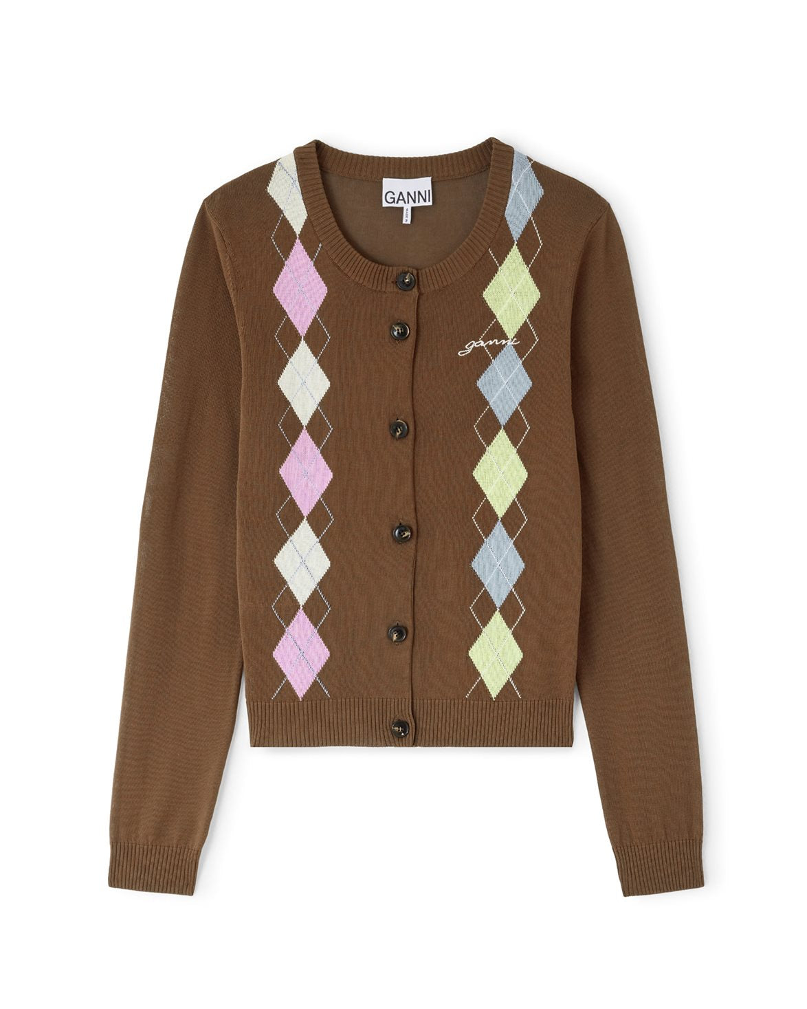 Light Cotton Argyle Cardigan Tiramisu