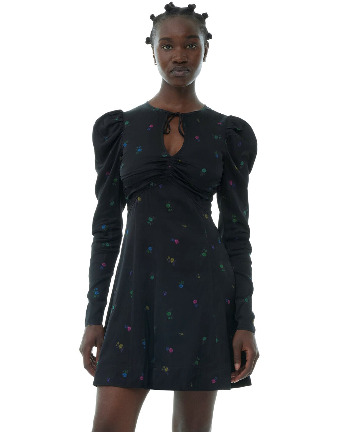 Printed Satin Mini Dress Black