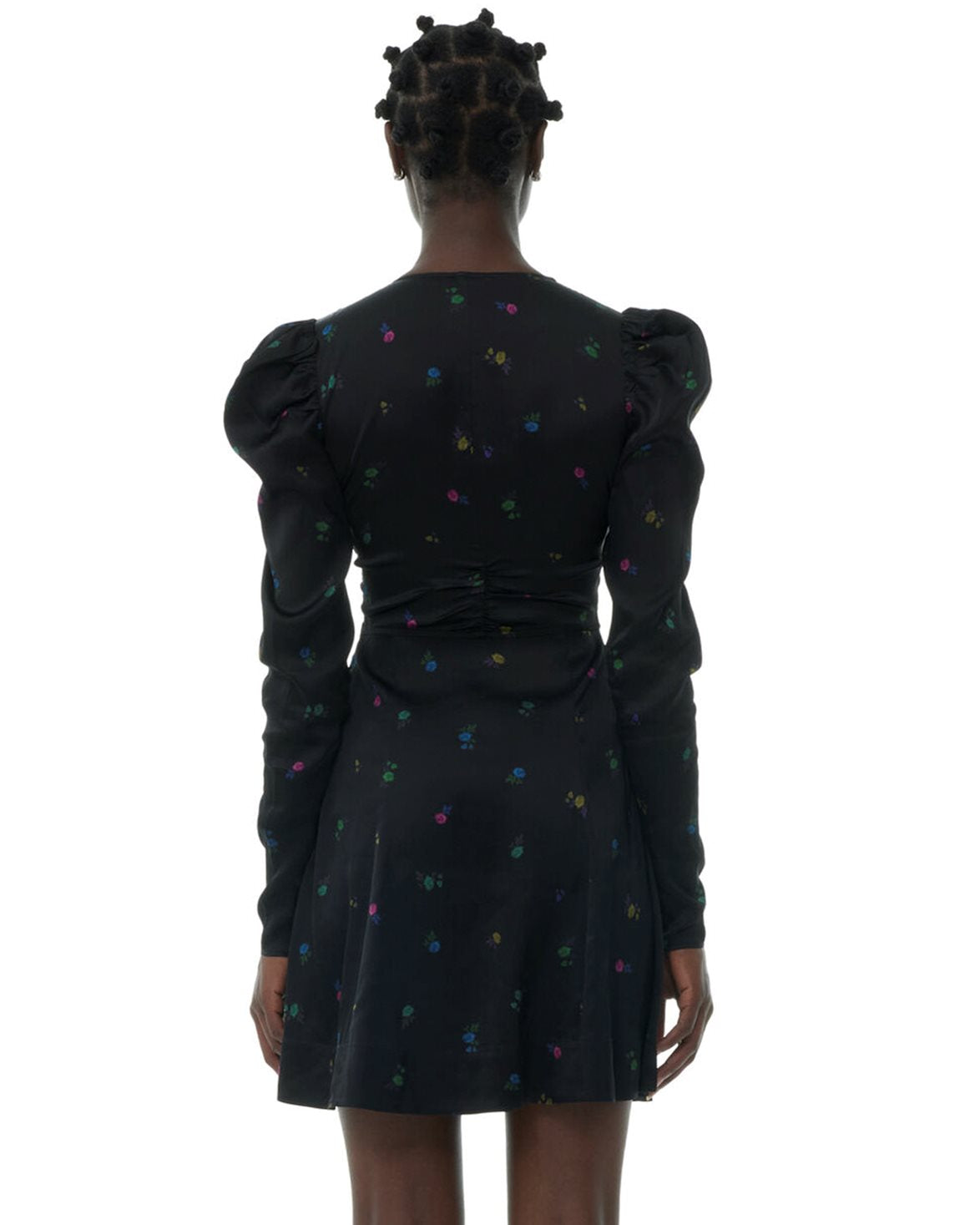 Printed Satin Mini Dress Black