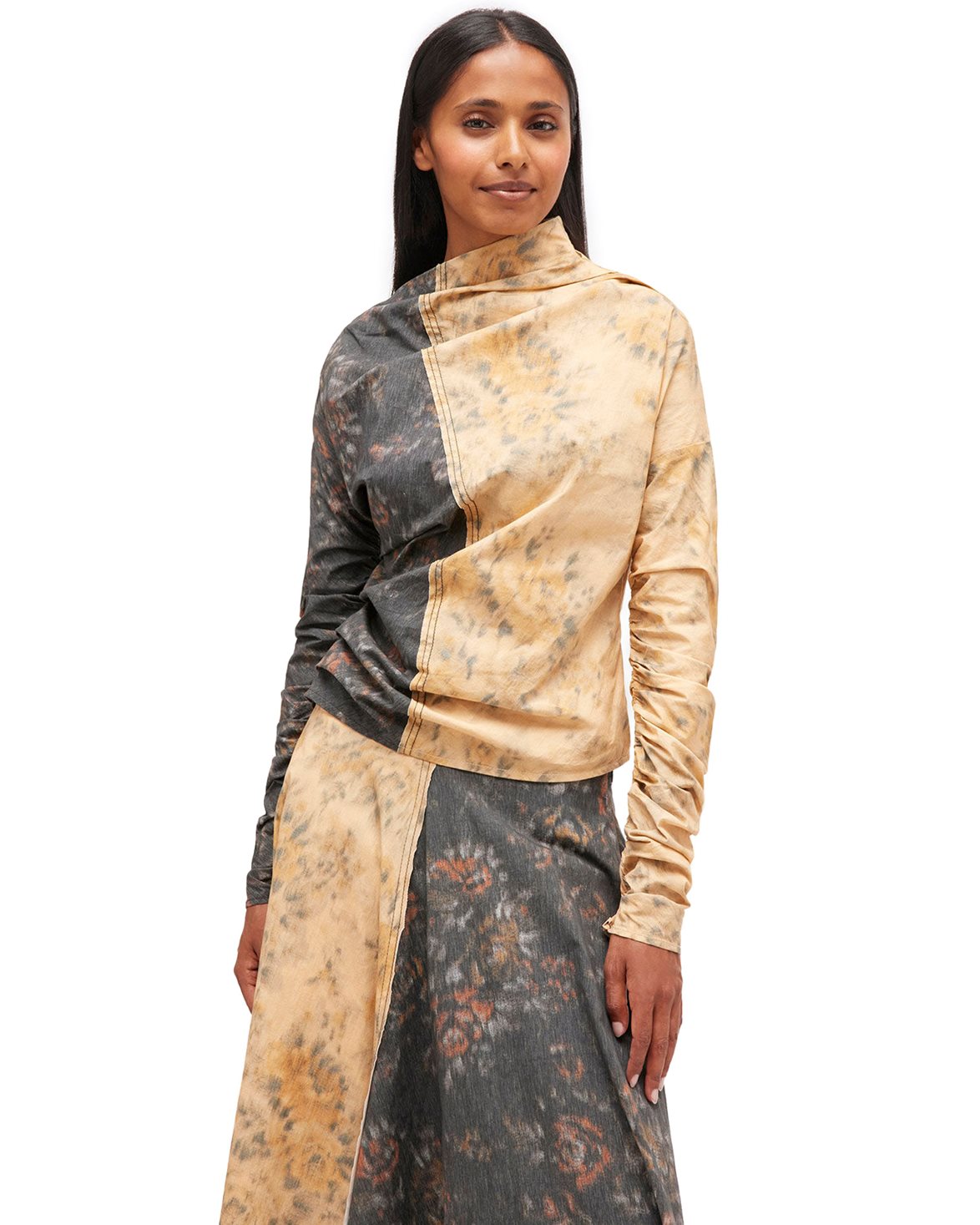 Printed Stretch Cotton Ruched Top Multicolour