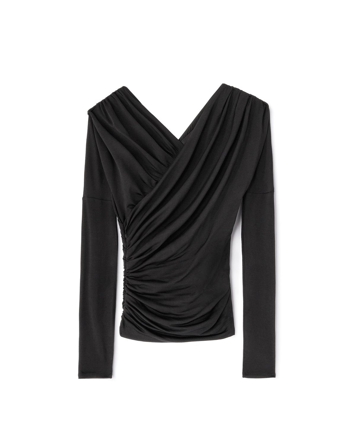 Shiny Jersey Ruched Blouse Black