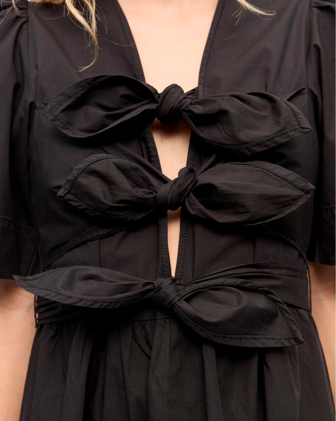 Stretch Cotton Tie Strap Midi Dress Black