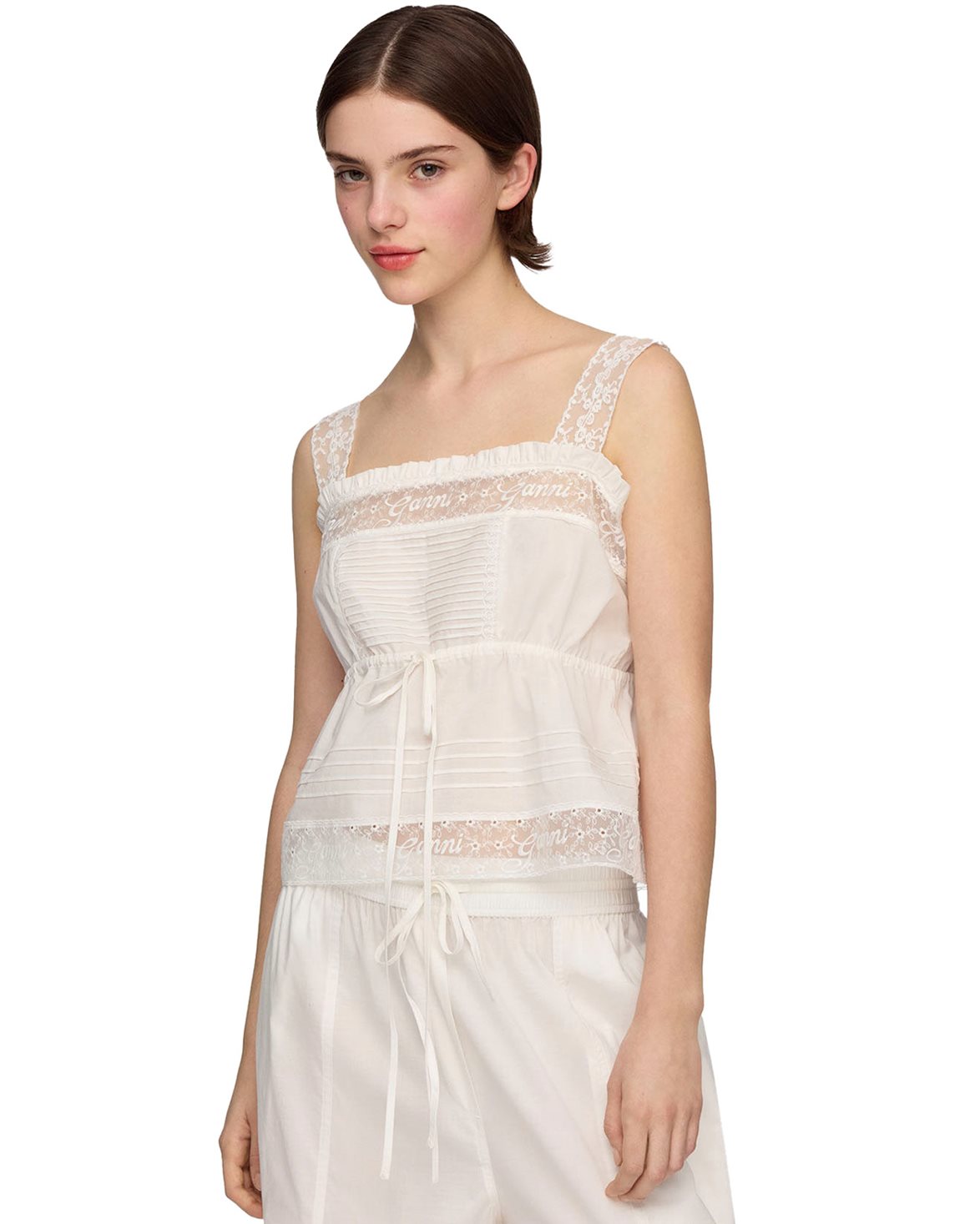Voile Lace Slip Top Bright White