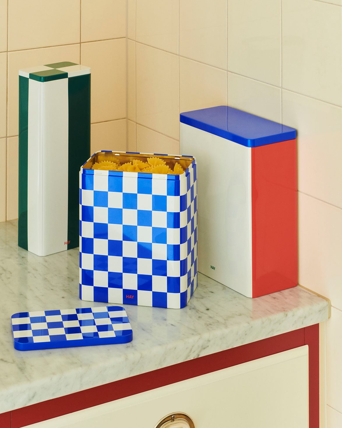 Tin Container Large Blue Off White