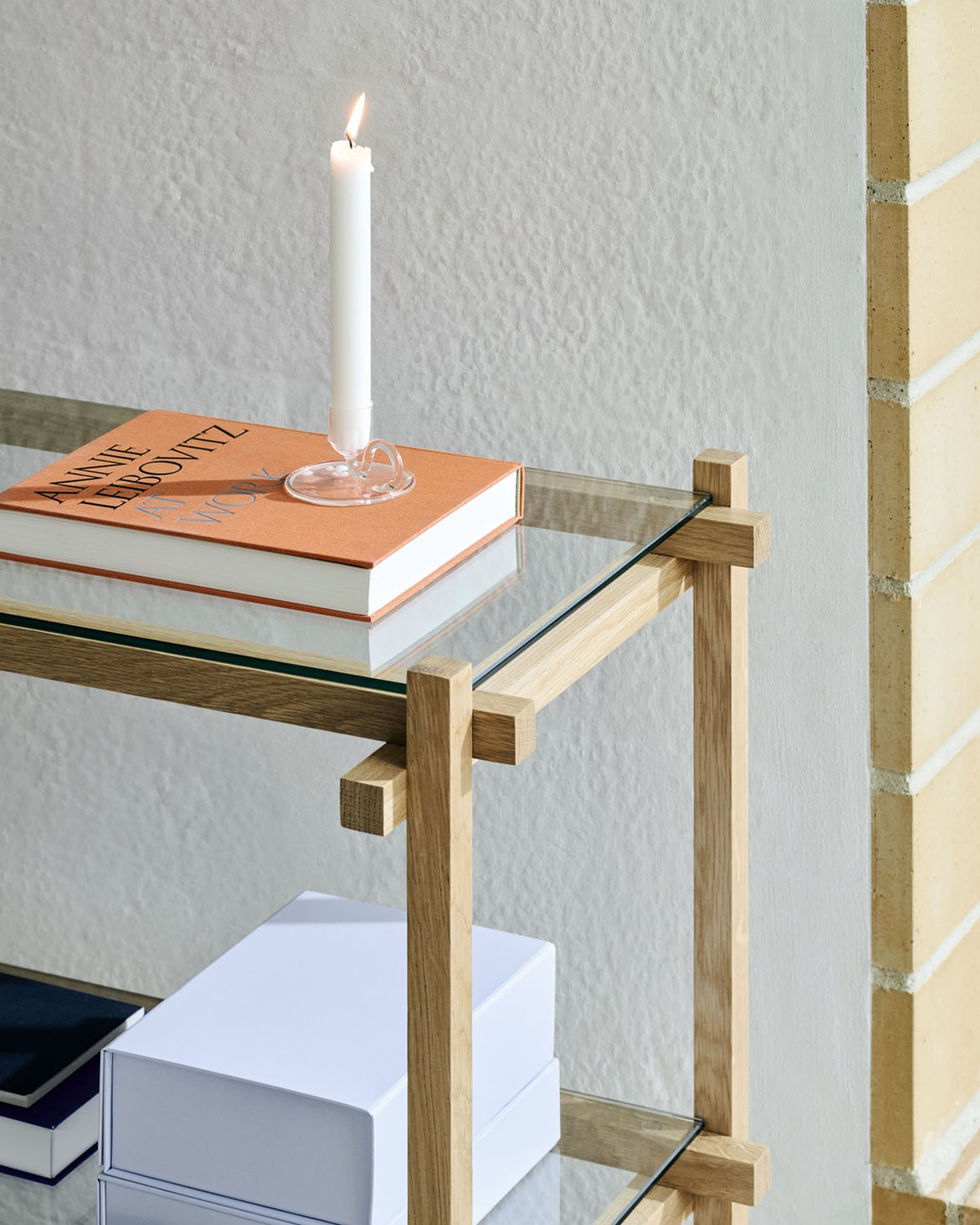 Woody Shelving Column Low Soaped Oakclear Glass