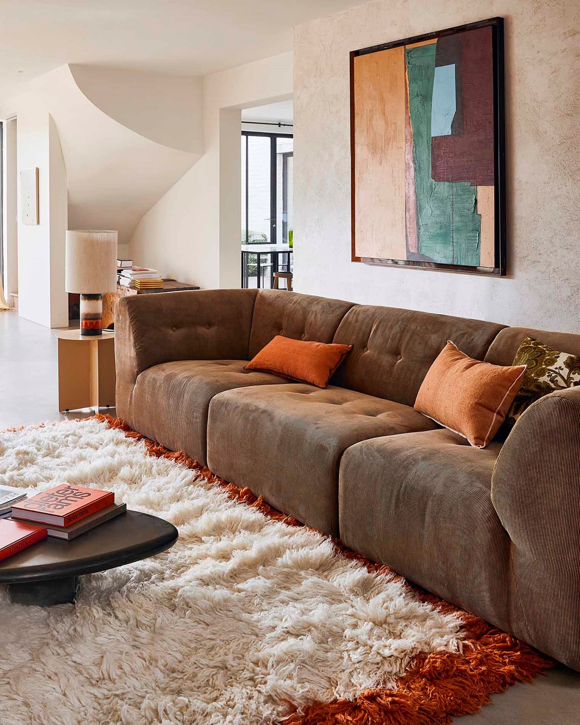 Fluffy Square Rug Natural Cream/Orange