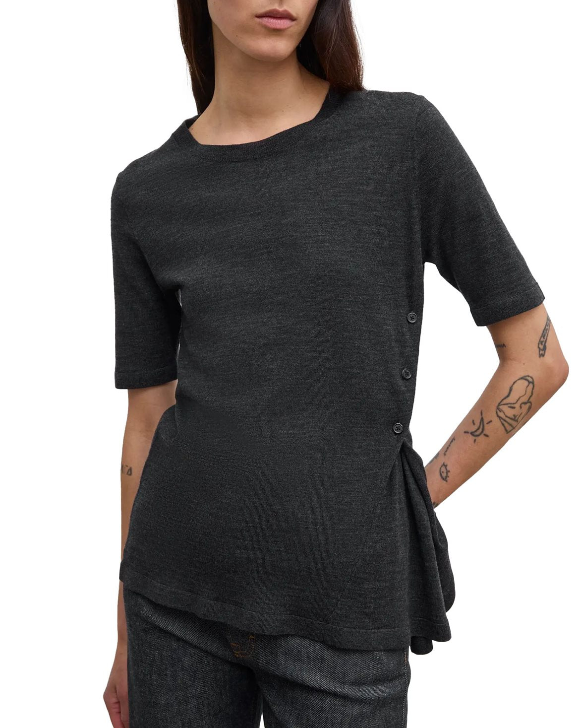 Asymmetric Knit Top 	Antracite Grey