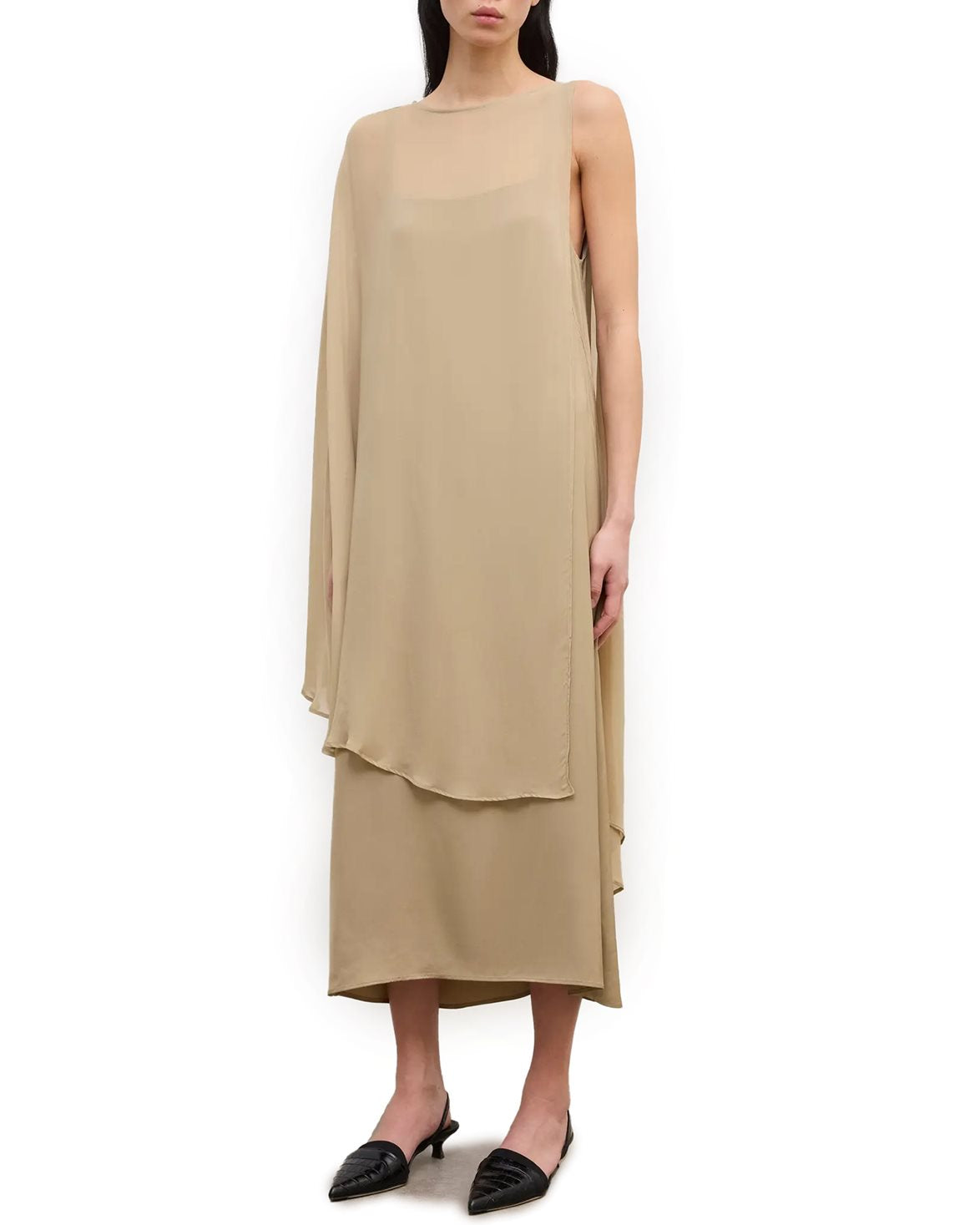Chiffon Cape Dress Clay Beige