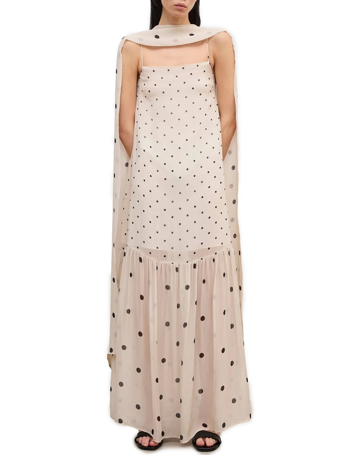 Dot Slip Dress Antique Beige