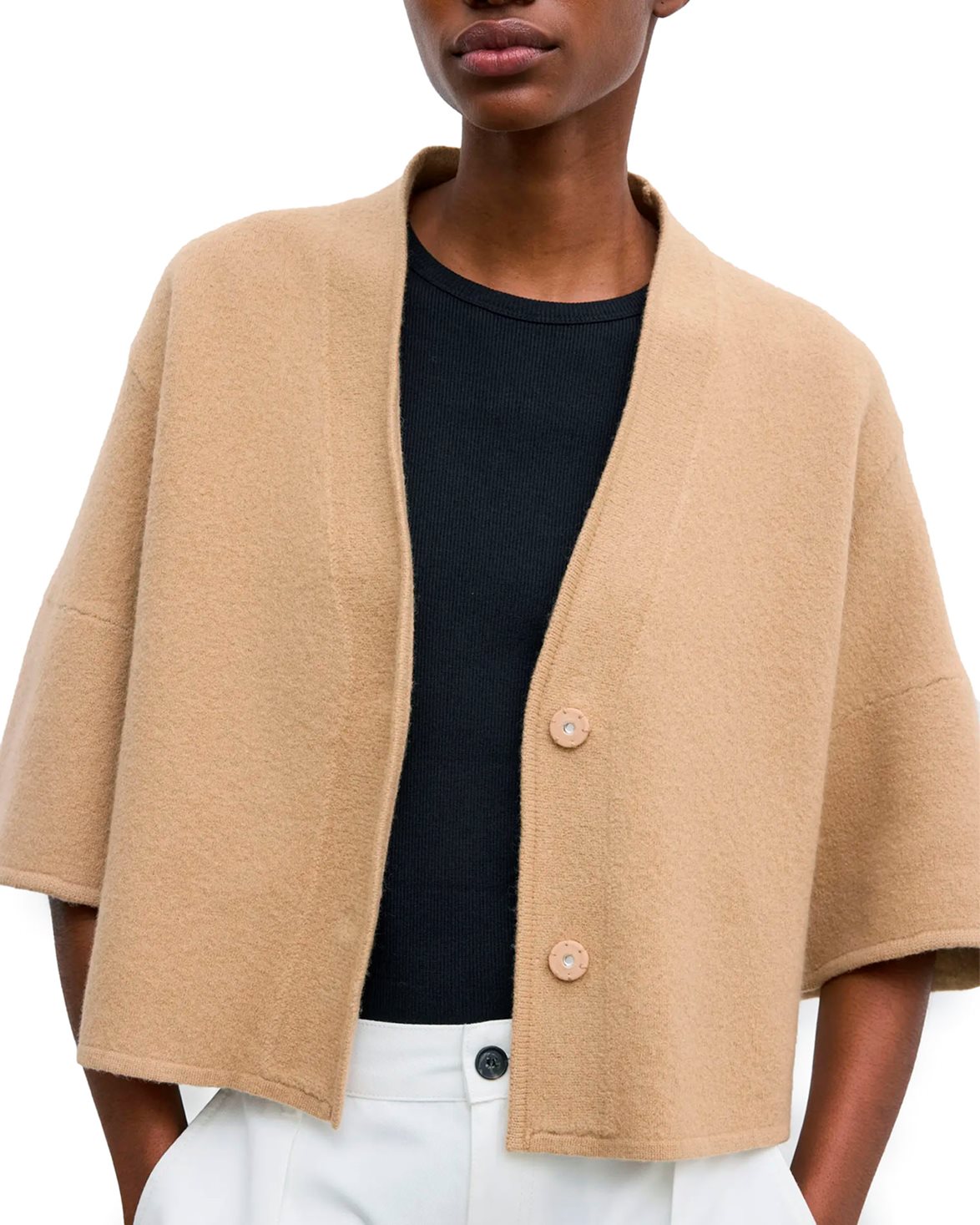 Short Wool Cardigan Camel