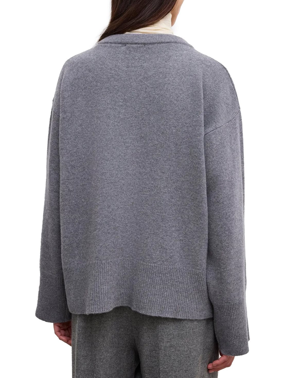 Soft Wool V-Neck Knit Light Grey Melange