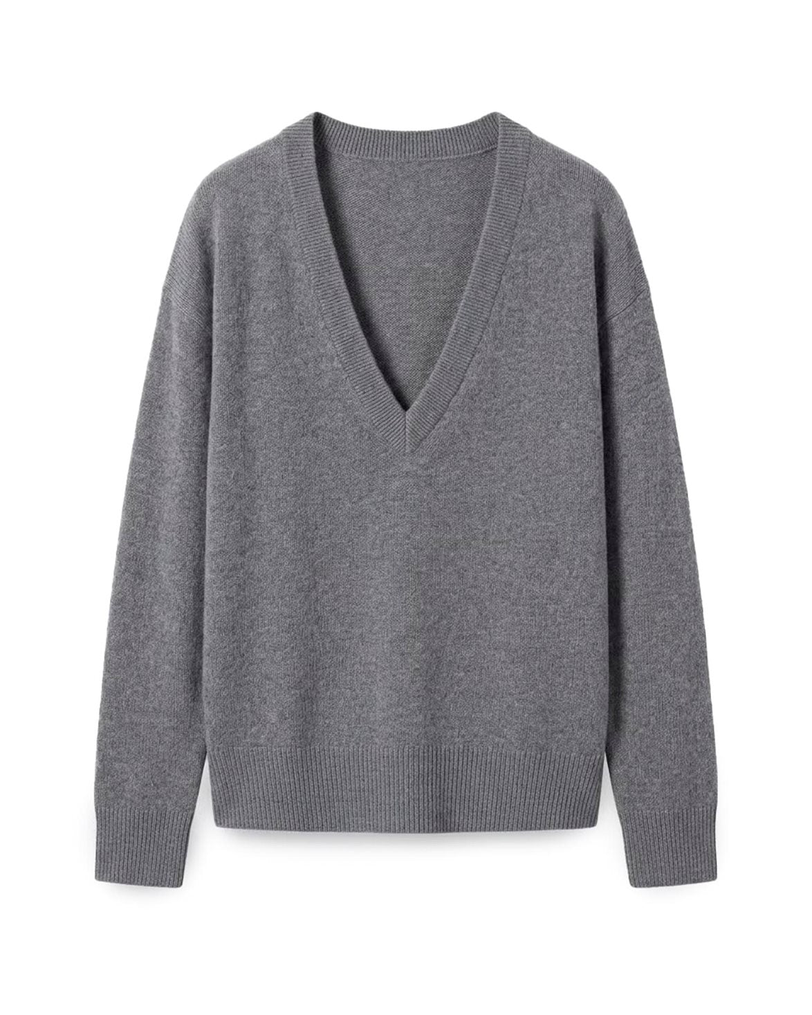 Soft Wool V-Neck Knit Light Grey Melange