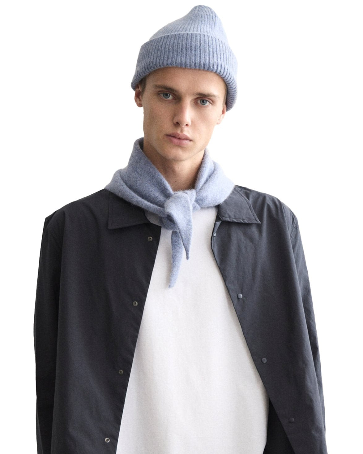 Lambswool/Caregora Bandana Scarf Washed Denim