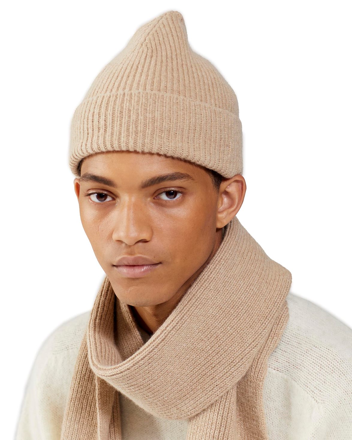 Lambswool/Caregora Beanie Sand
