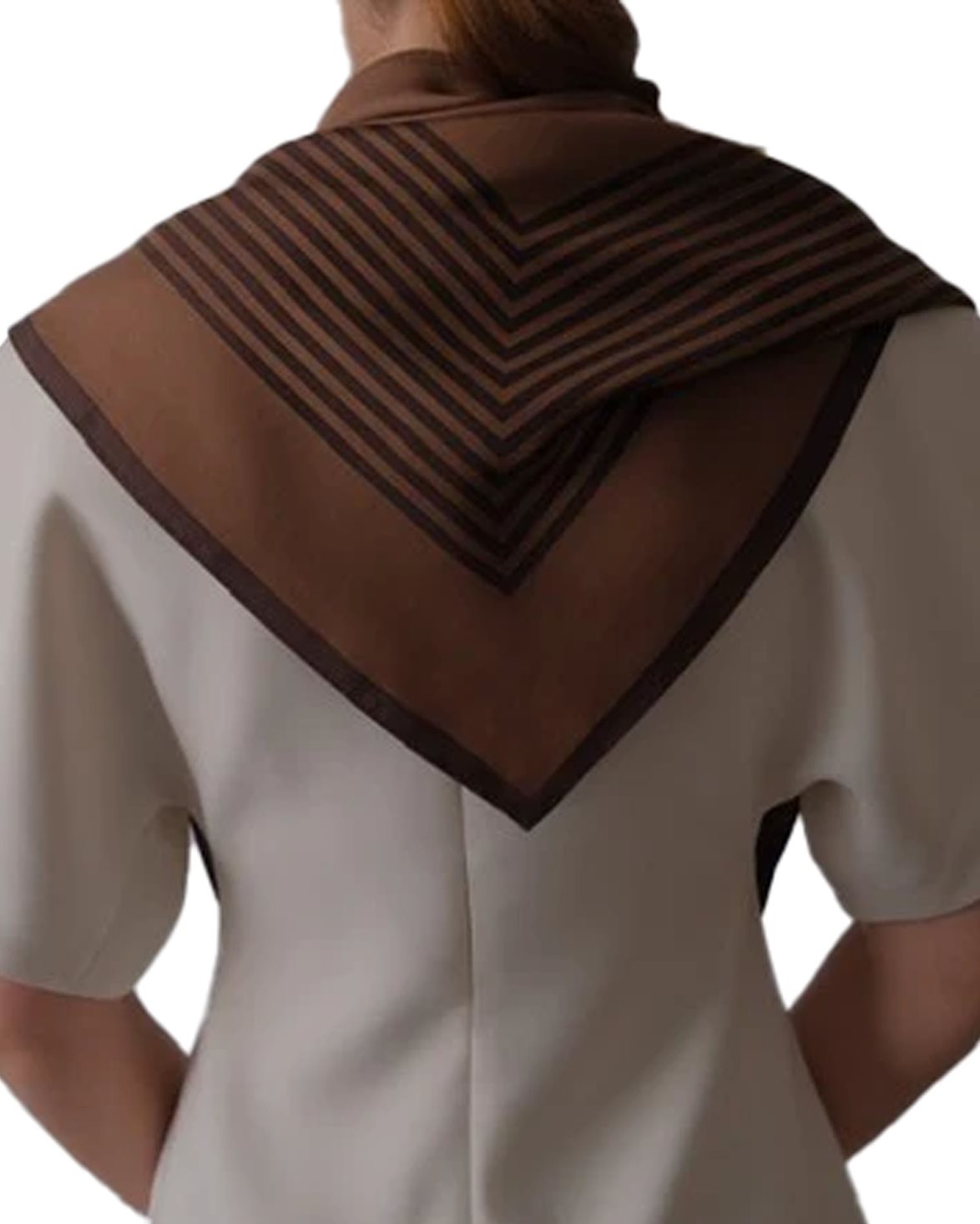 Striped Silk Scarf L Brown