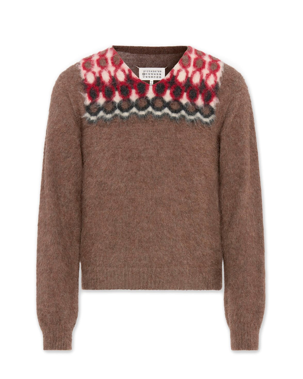 Brushed Alpaca V-Neck Sweater Brown/Charcoal/Ecru/Dark Red