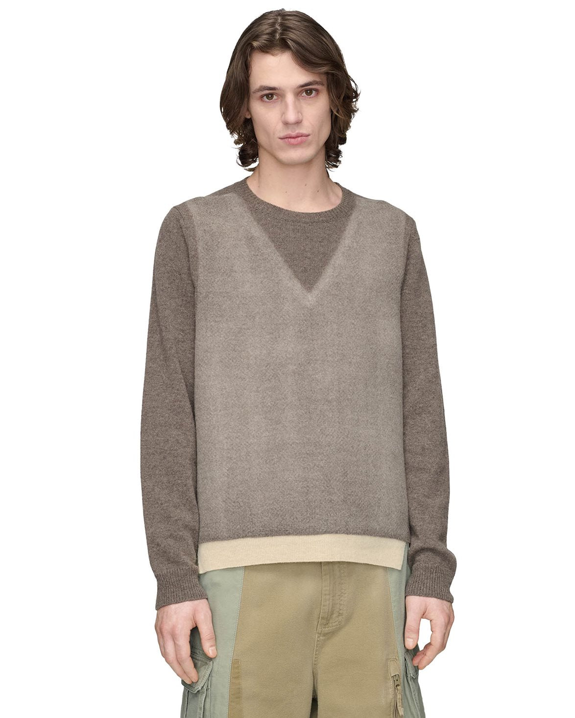Fused Wool Knit Sweater Mud/Ecru