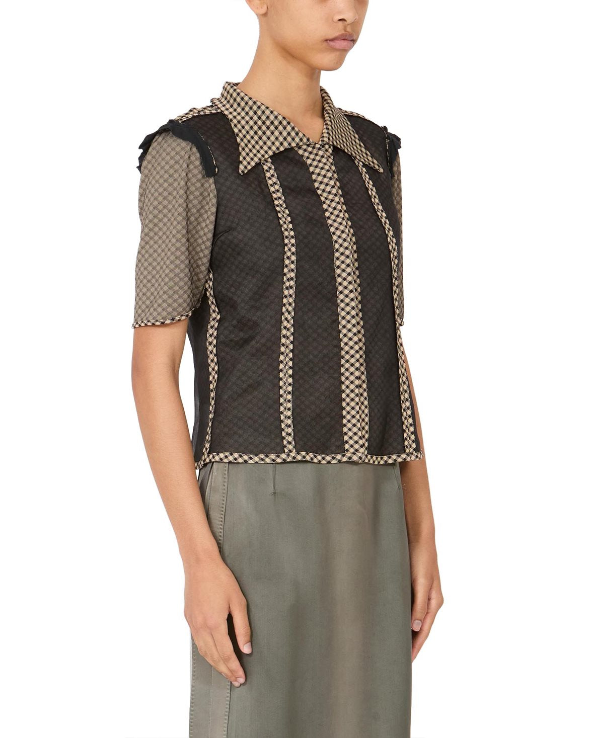 Jacquard Silk Organza Shirt Beige/Black