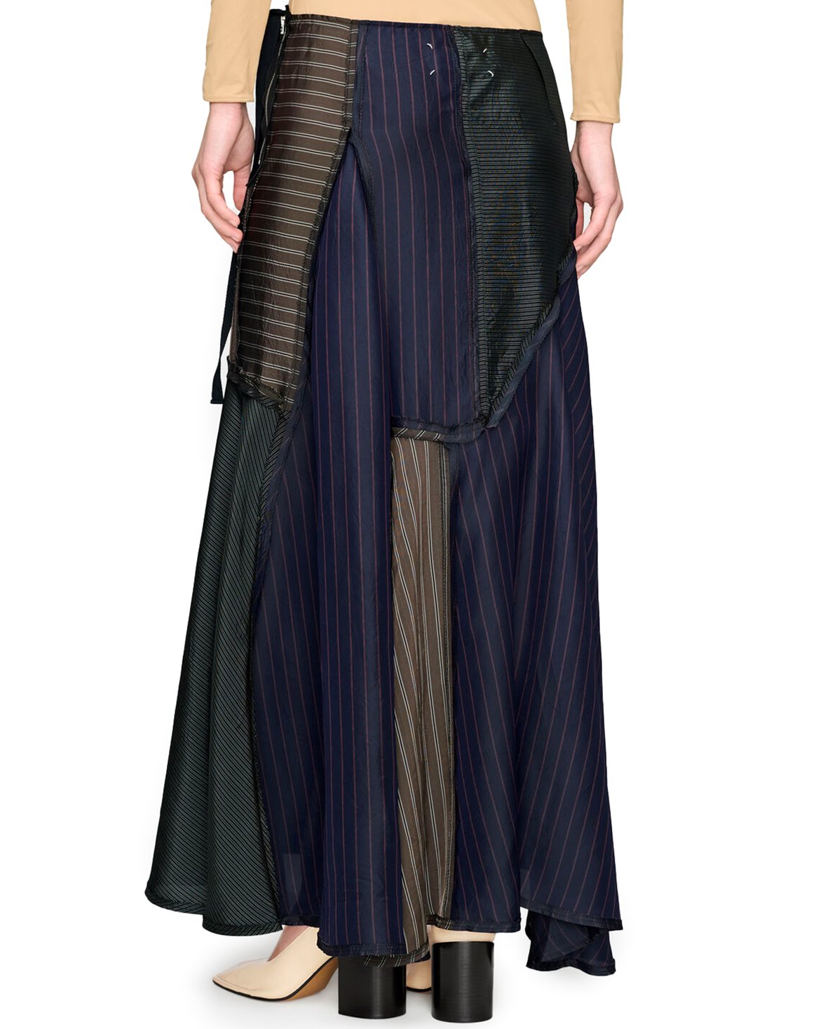 Patchwork Long Skirt Blue/Brown/Grey