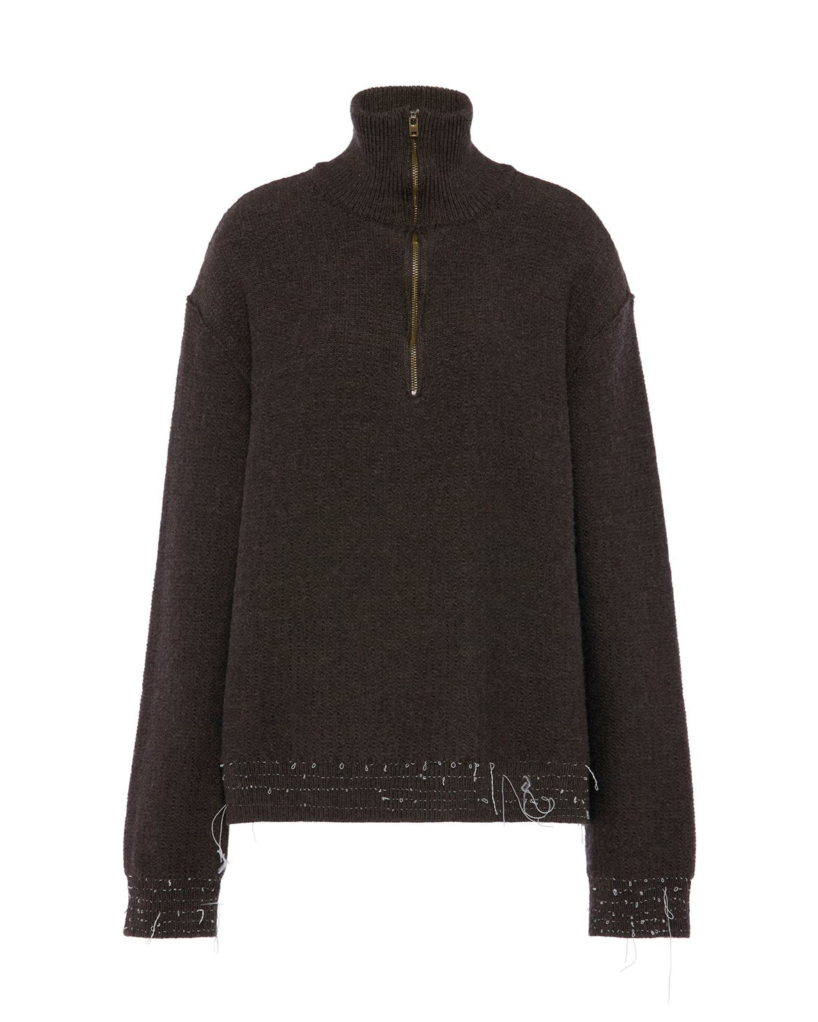 Reworked Half-Zip Sweater Brown