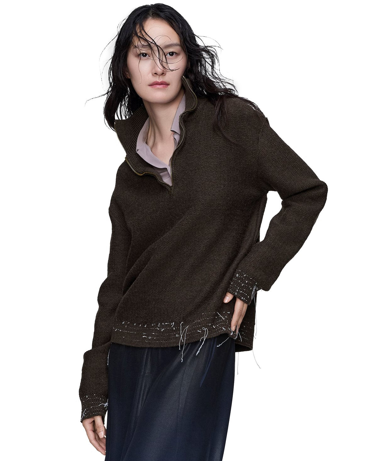 Reworked Half-Zip Sweater Brown