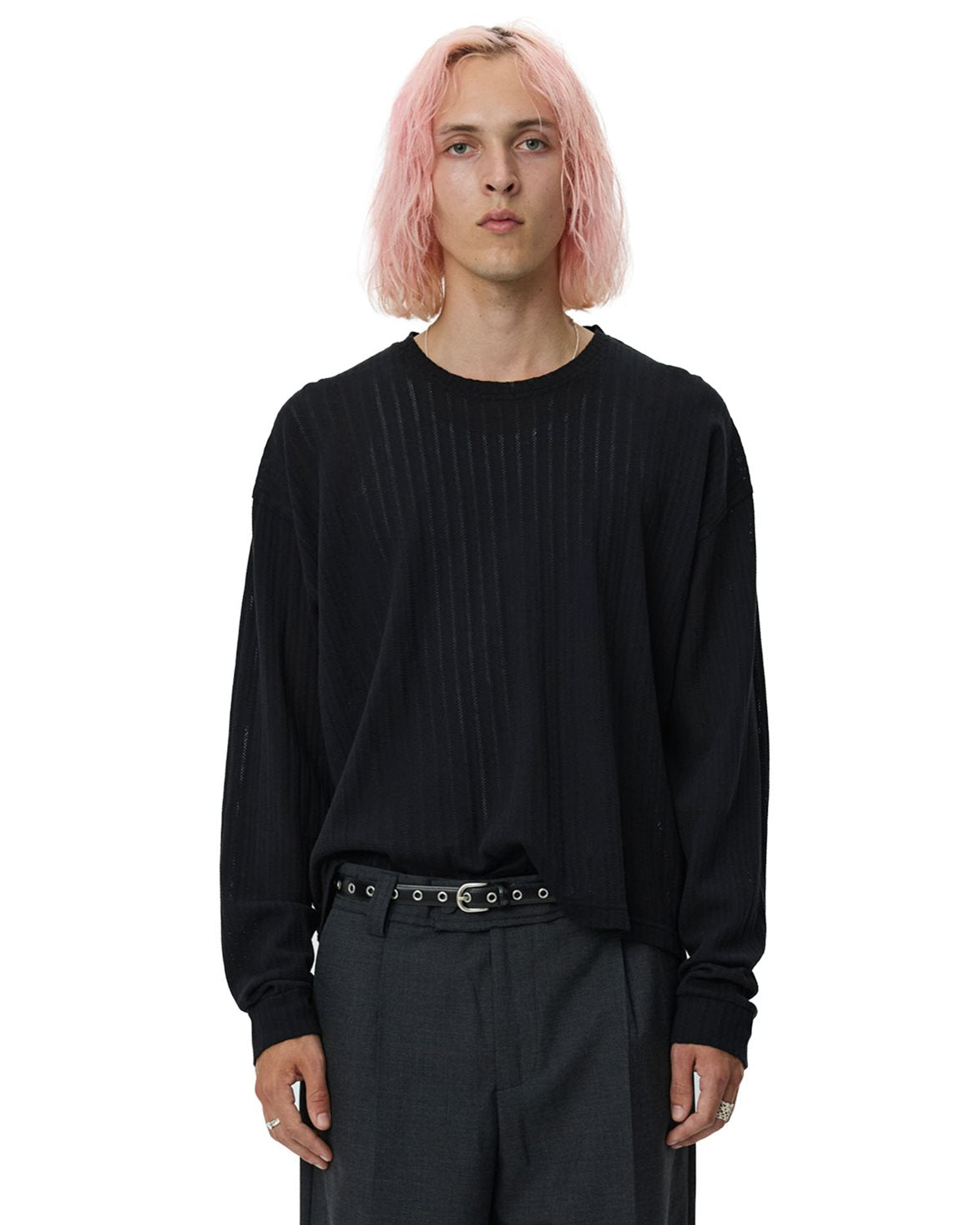 Relaxed Long Sleeve Tee Black Lace Stripe