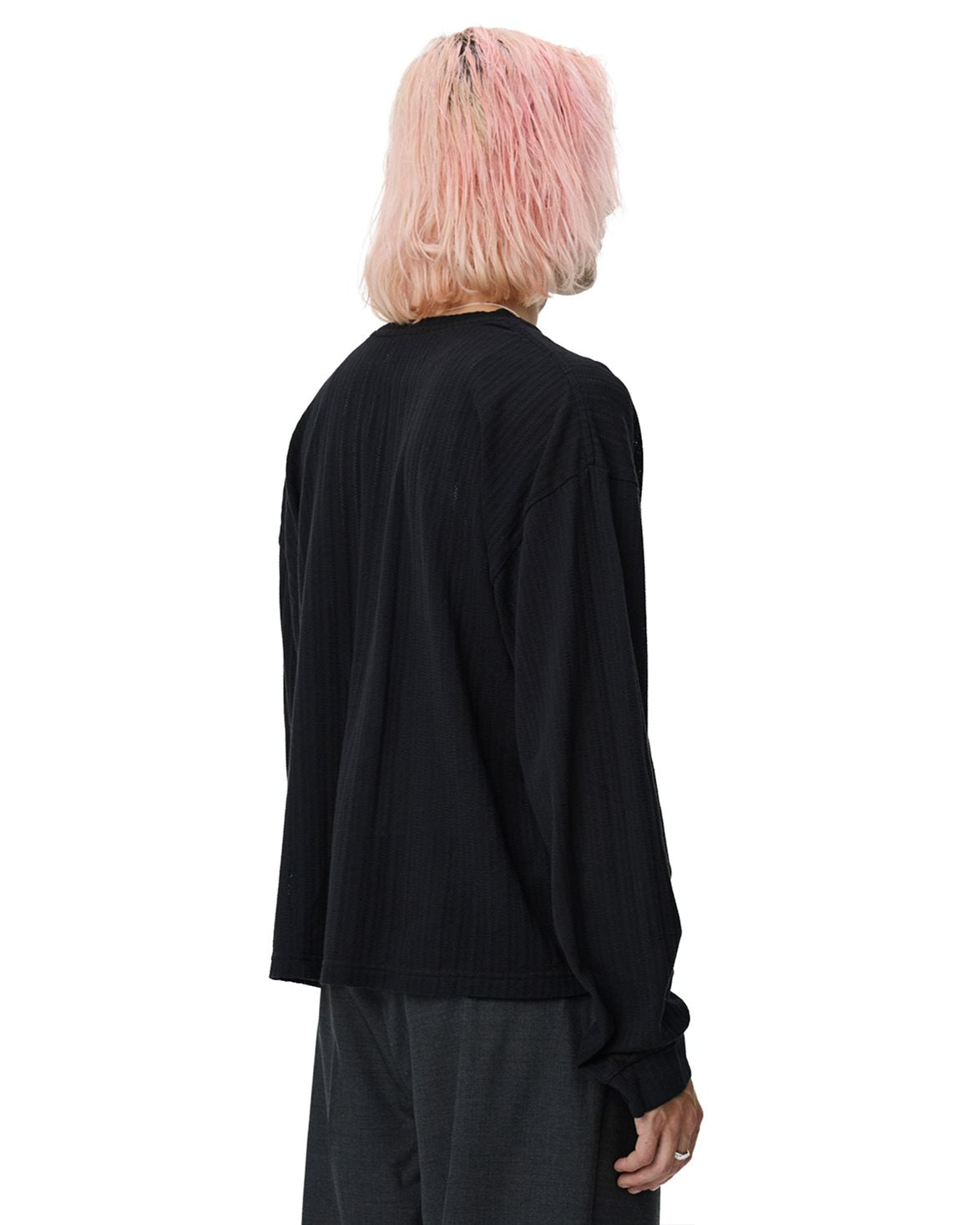 Relaxed Long Sleeve Tee Black Lace Stripe