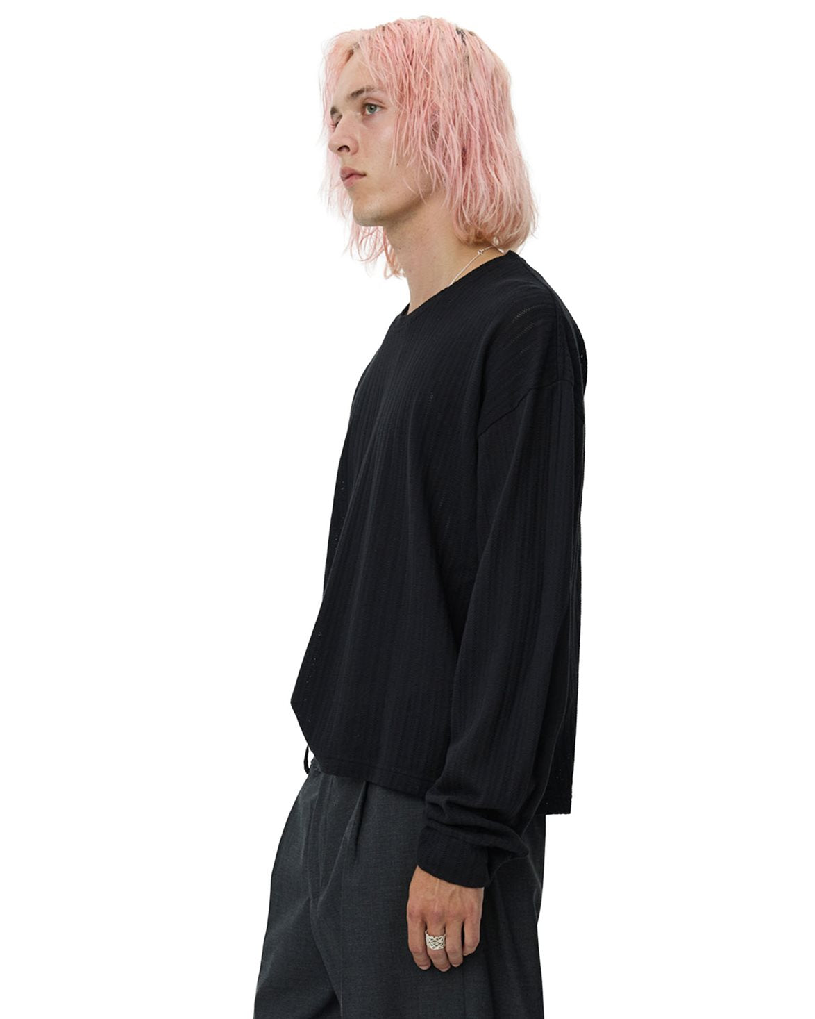 Relaxed Long Sleeve Tee Black Lace Stripe