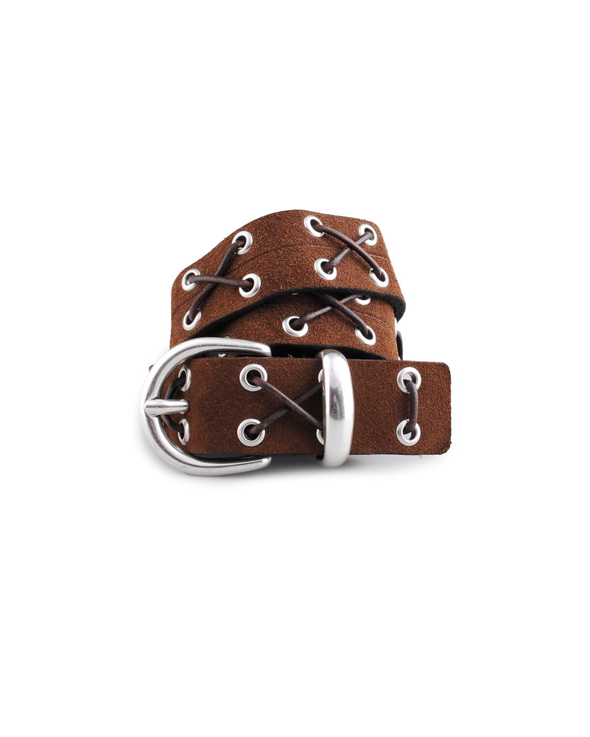 Eyelet Belt Brown Suede