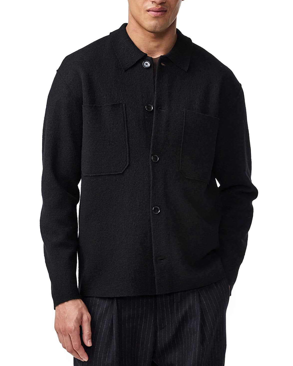 Jonas Boiled Wool Overshirt Black