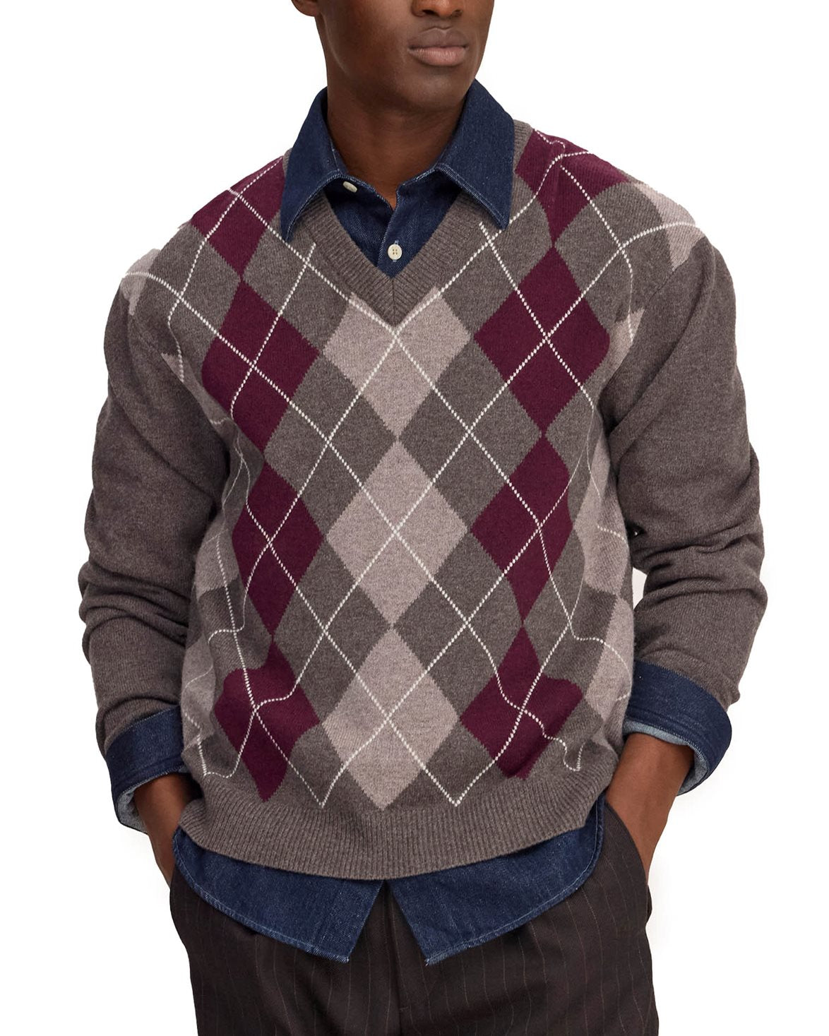 Otto Argyle V-Neck Sweater Winetasting