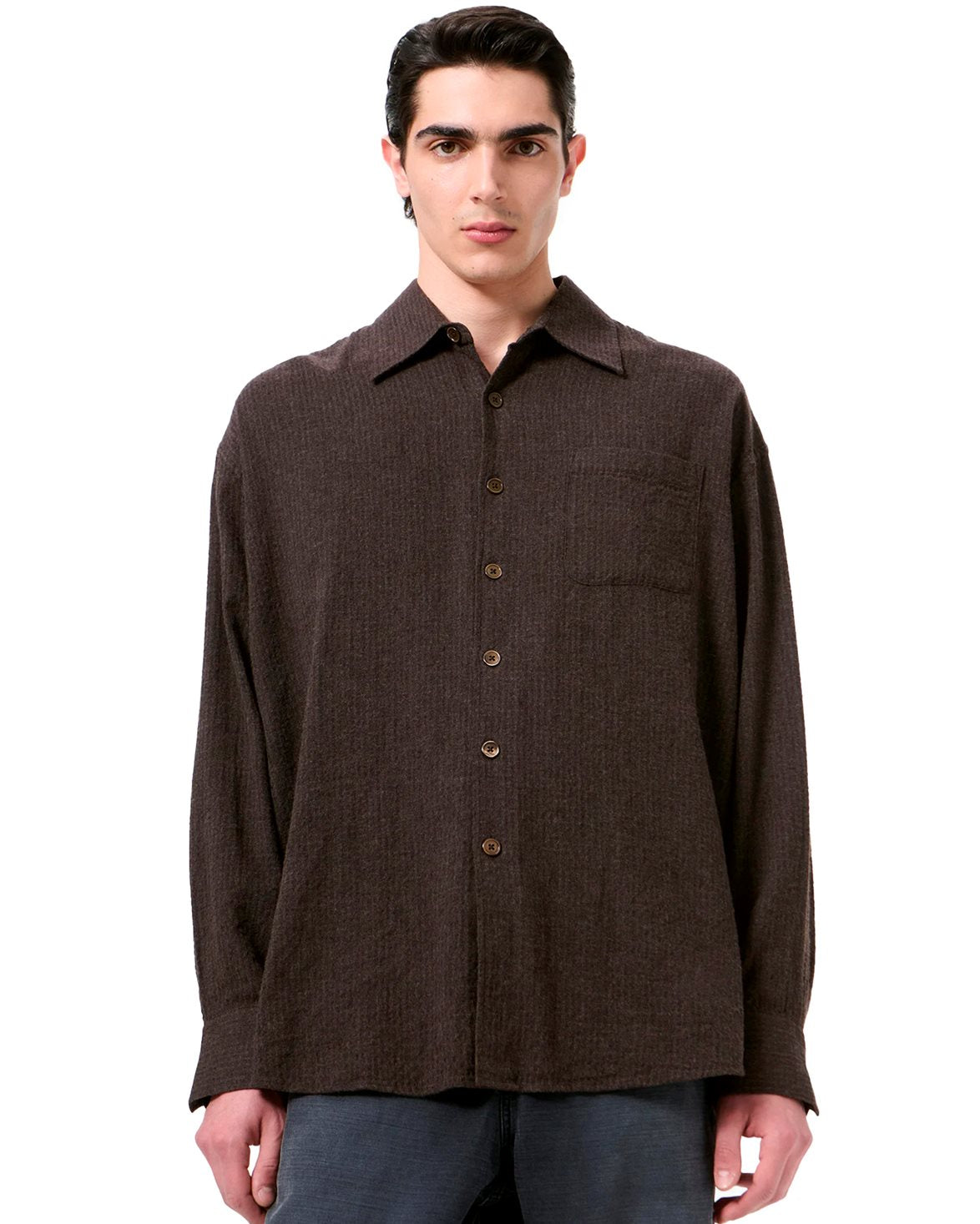 Borrowed Shirt Truffle Check Grid Cloth