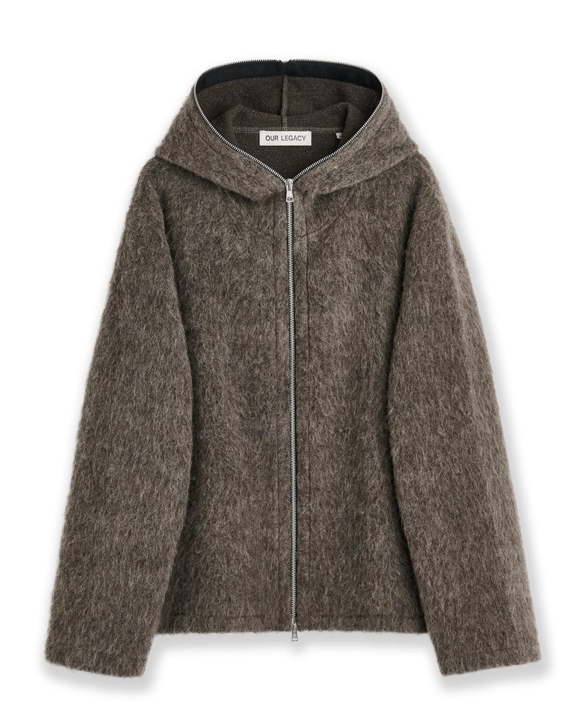 Full Zip Hood Black Hairy Wool