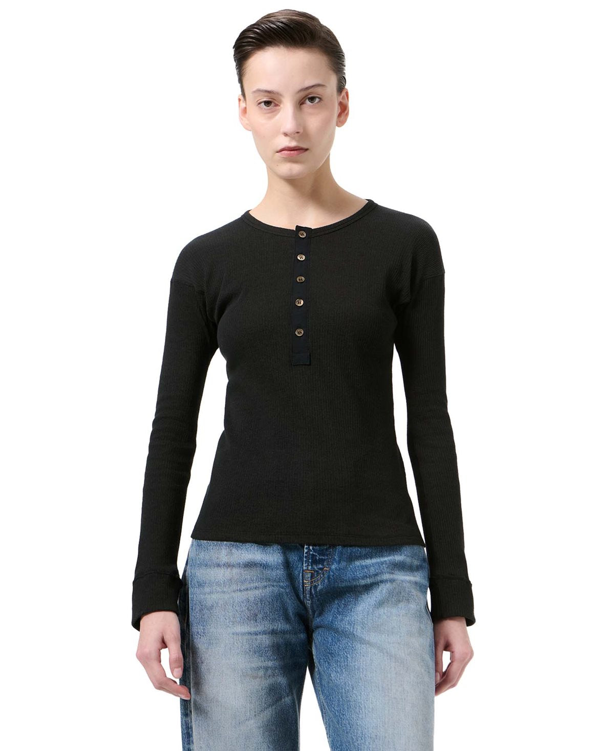 Gentle Henley Longsleeve Charred Shade Ripple Rib