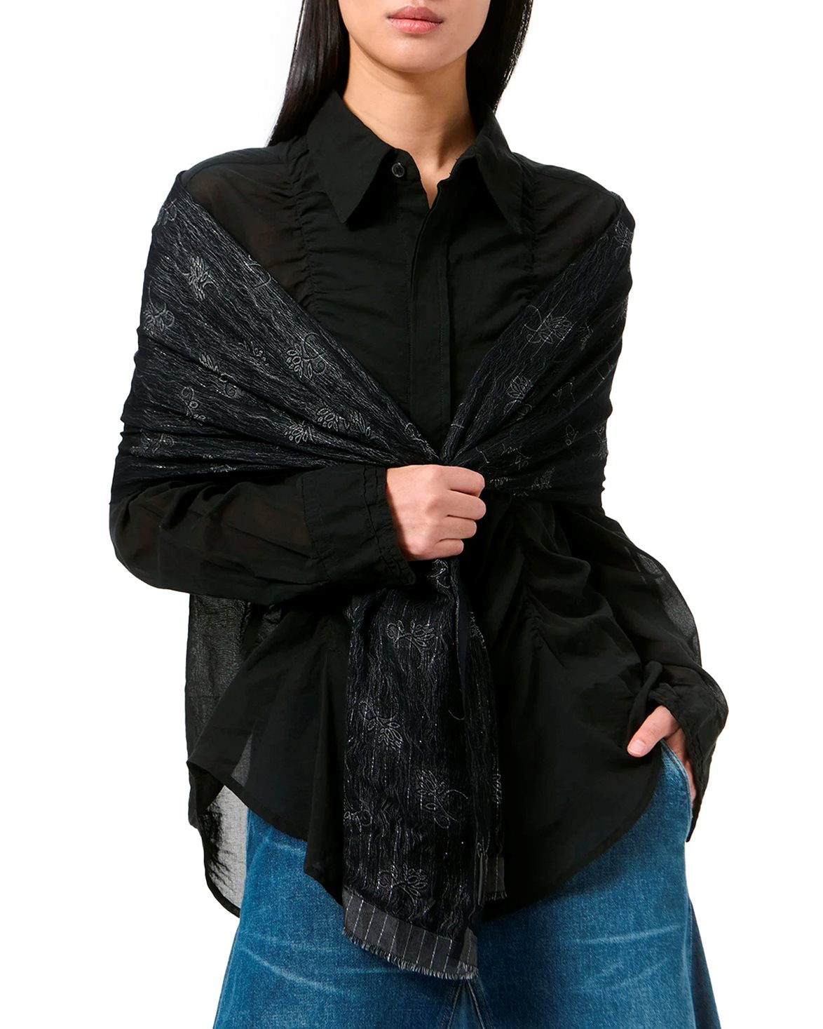 Ornate Scarf Black Alluring Cotton Jaquard