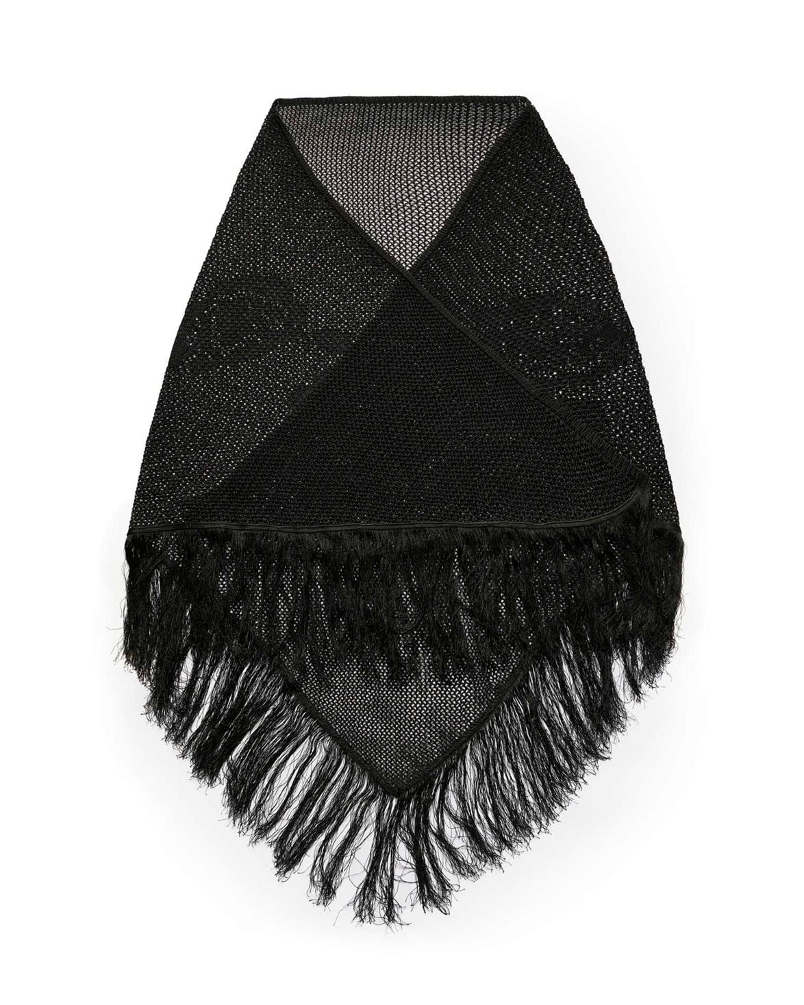 Triangle Fringe Scarf Black Smooth Viscose