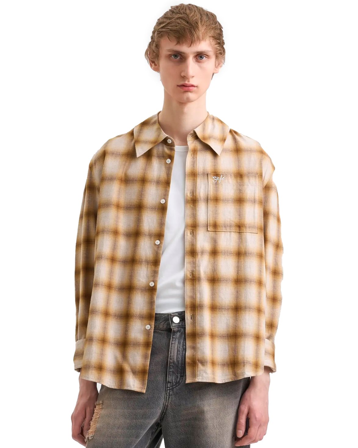 Relaxed Flannel Shirt Beige/Brown Check