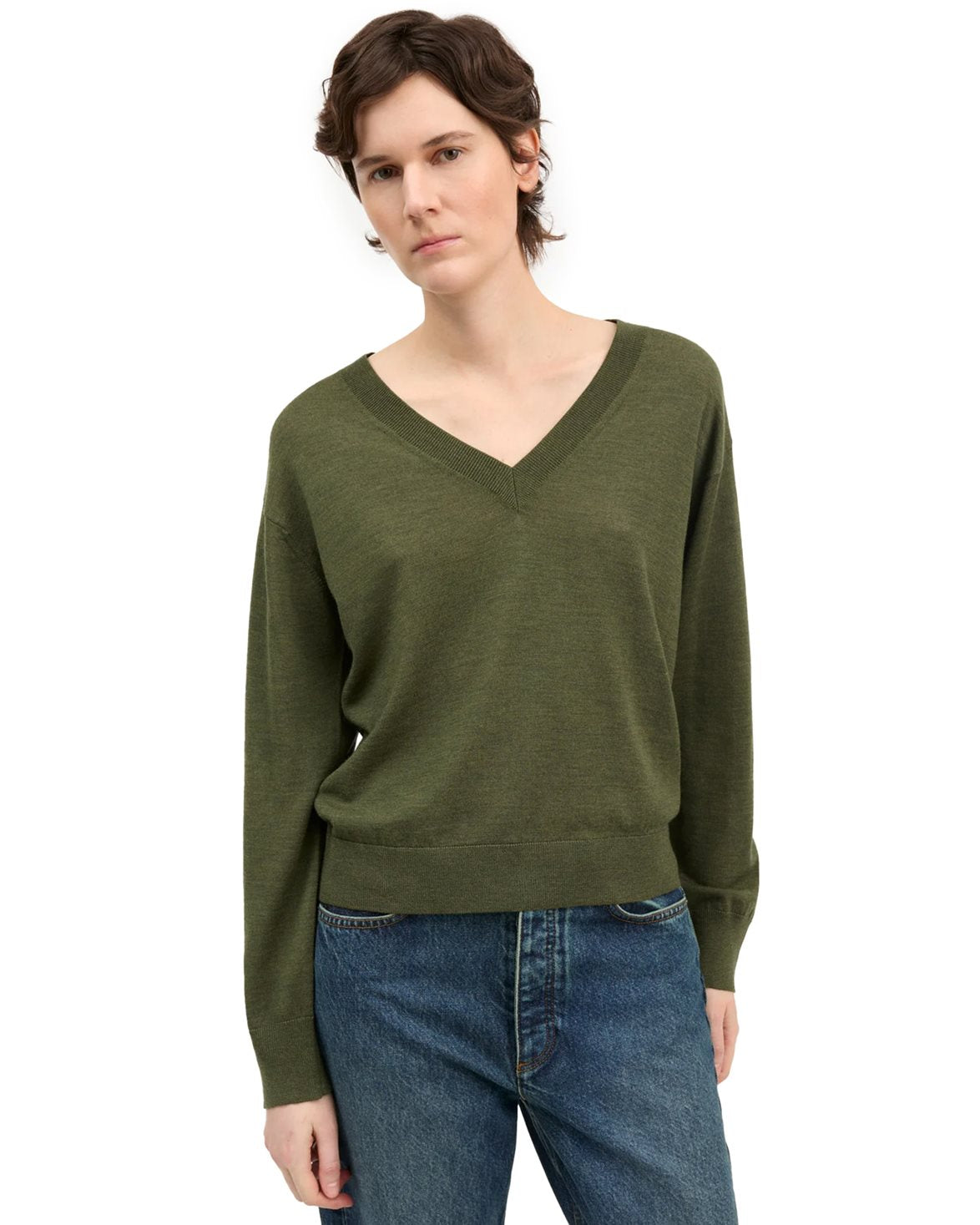 Amethyst V-Neck Jumper Green Mélange