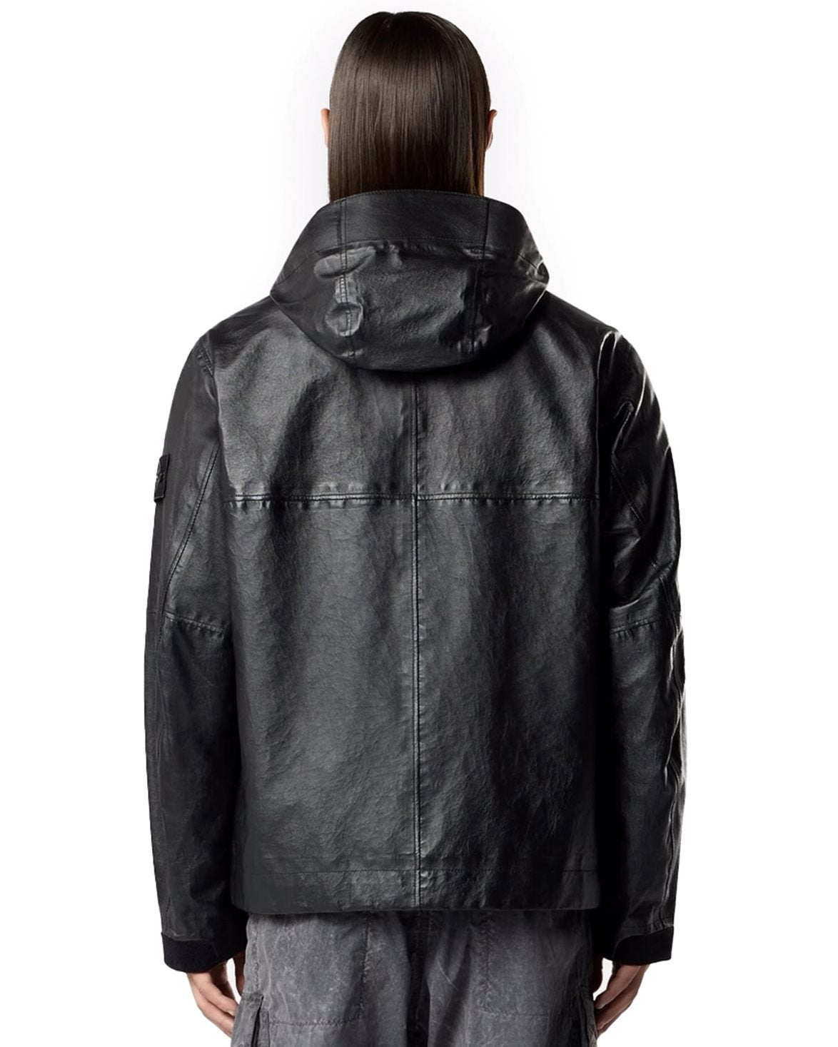 0100001 Hooded Leather Jacket Black