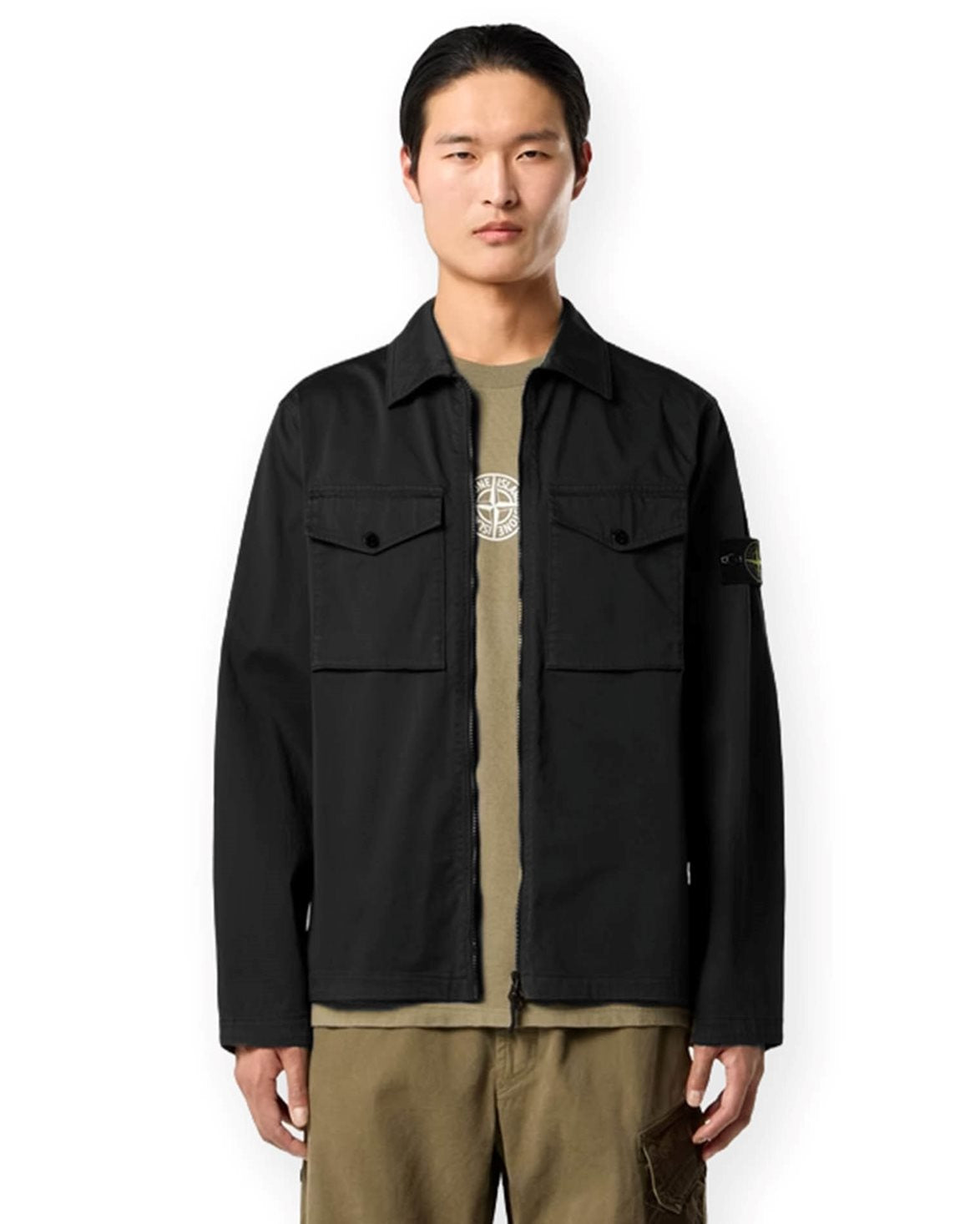 1200010 Cotton Satin Zip Overshirt Black