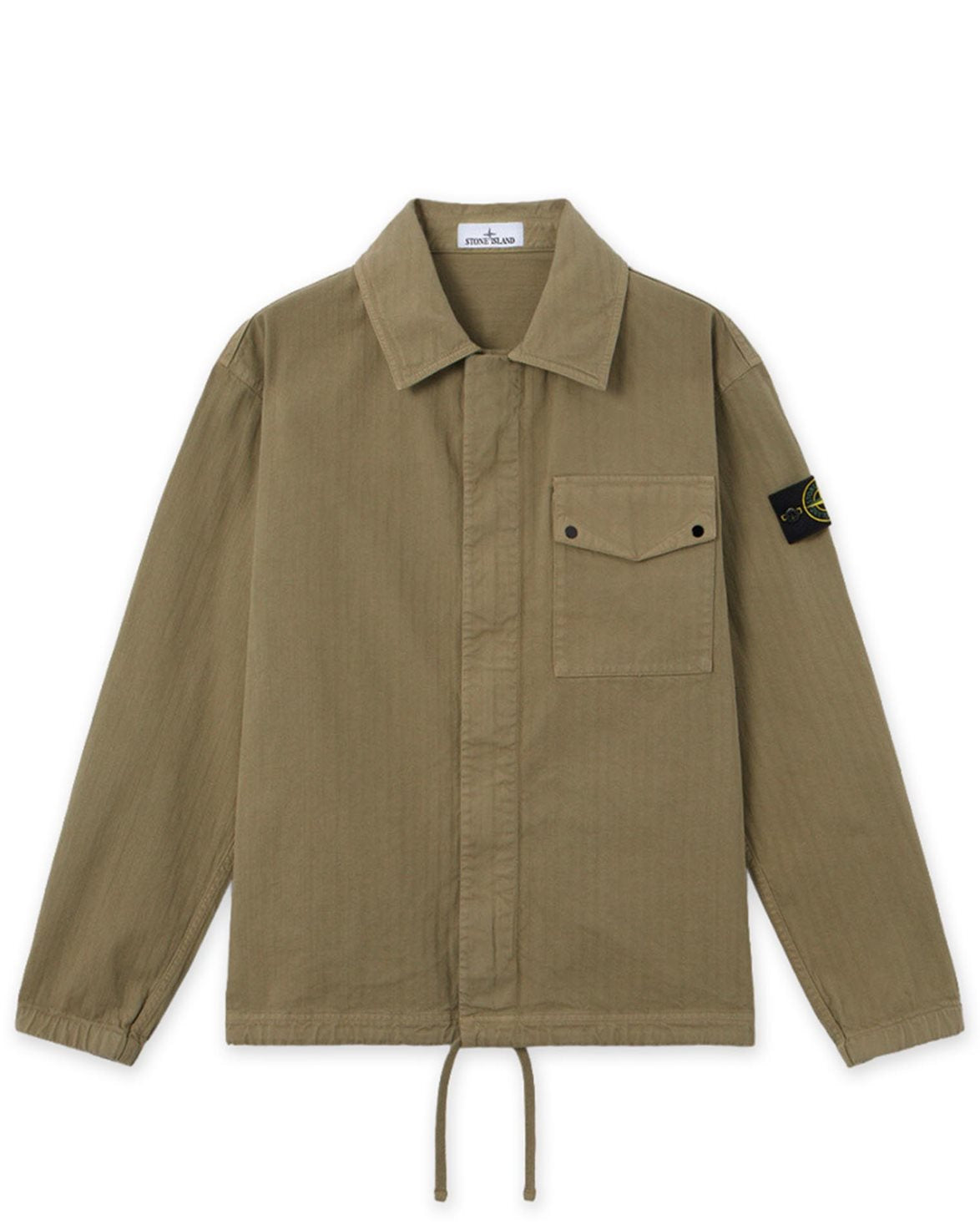 1200014 Cotton Herringbone Zip-Up Overshirt Military Green