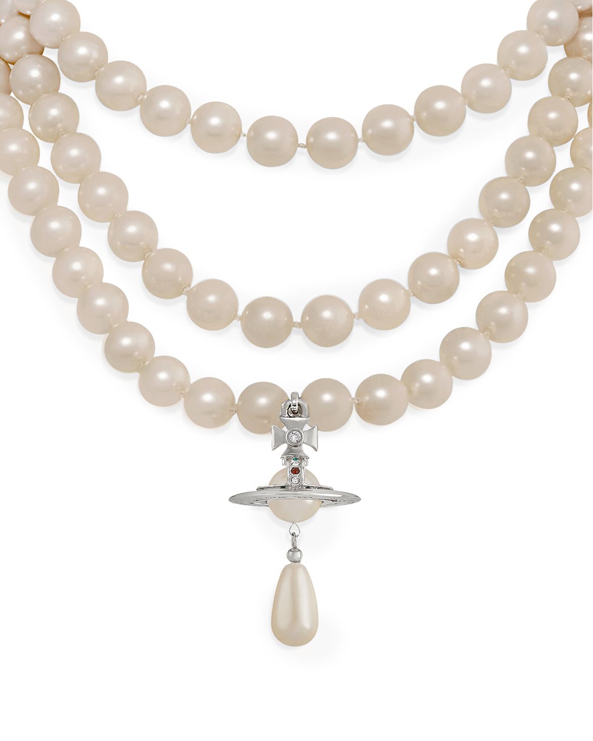 Three Row Pearl Drop Choker Platinum/Pearl
