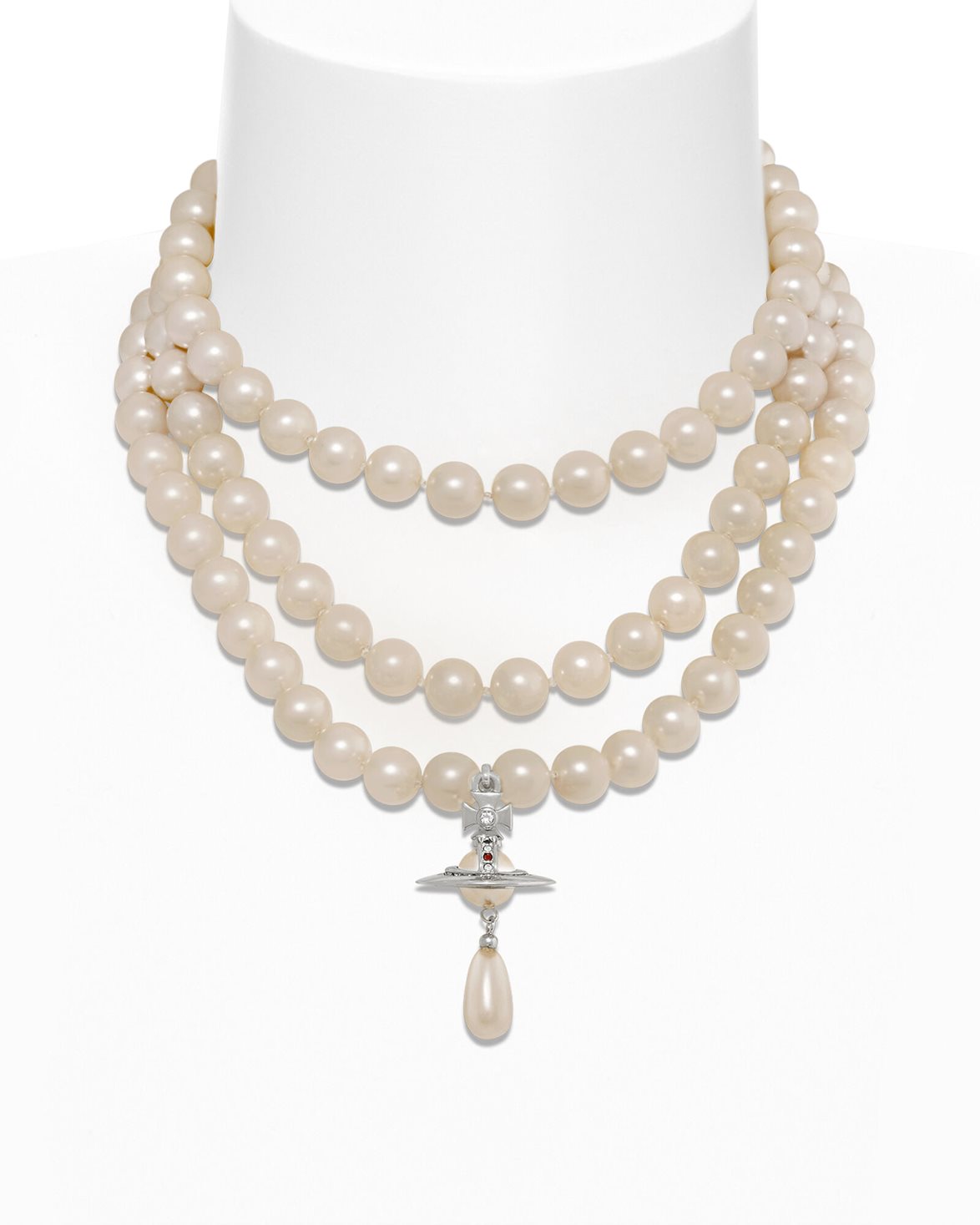 Three Row Pearl Drop Choker Platinum/Pearl